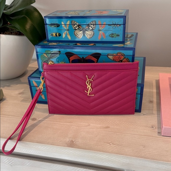 Yves Saint Laurent Handbags - Yves Saint Laurent Fuchsia Quilted Wristlet